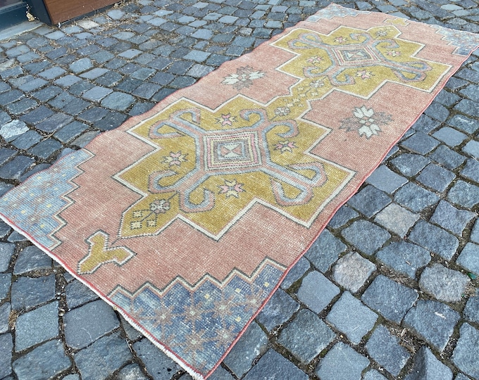 Oushak rug, Turkish vintage rug, Carpet, Bohemian runner rug, Decor rug, Hand-knotted rug | 89 x 207 cm = 2,9 x 6,7 ft