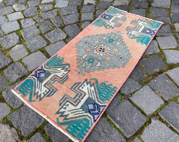 Natural rug, Handmade small rug, Turkish wool rug, Organic rug, Living room rug, Handwoven rug, Oushak rug 35 x 79 cm = 1,1 x 2,5 ft