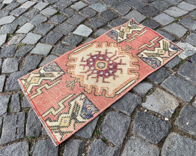 Bohemian rug, Small rug, Turkish rug, Doormat, Handmade rug, Wool rug, Carpet, Kilim, Home decor | 39 x 73 cm = 1,2 x 2,3 ft