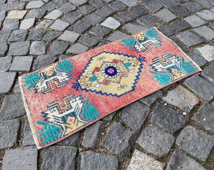 Turkish rug, Vintage rug, Small Rug, Doormat, Home decor, Wool rug, Handmade rug, Carpet, Kilim | 36 x 73 cm = 1,1 x 2,3 ft