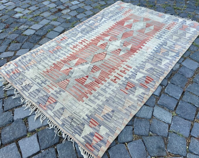 Wool kilim, Handmade rug, Bohemian rug, Brown rug, Turkish rug, Vintage rug, Boho decor, Living room rug | 101 x 167 cm = 3,3 x 5,4 ft