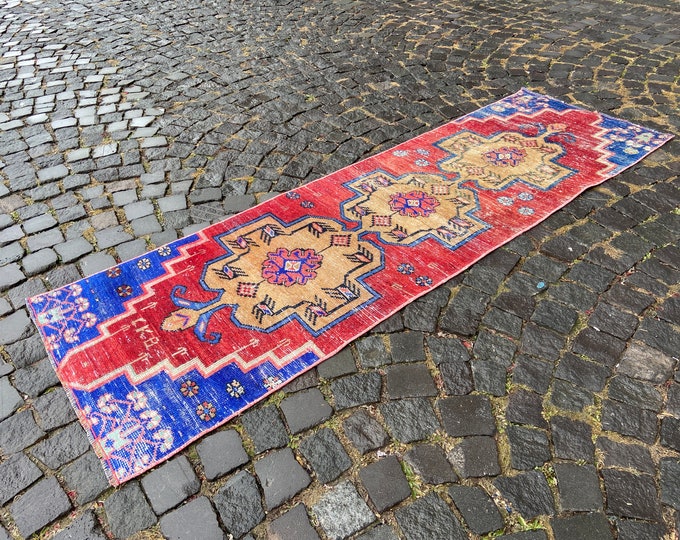 Oushak Rug, Handmade Wool Rug, Turkish Rug, Bohemian Rug, Carpet Kilim Rug, Vintage Rug, Area Rug,  72 x 226 cm = 2,3 x 7,4 ft