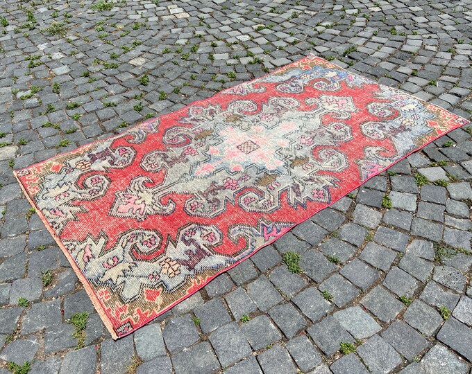 Area rug, Turkish vintage rug, Wool handmade rug, Carpet, Kilim, Decor rug, Bohemian area rugs 106 x 191 cm = 3,4 x 6,2 ft