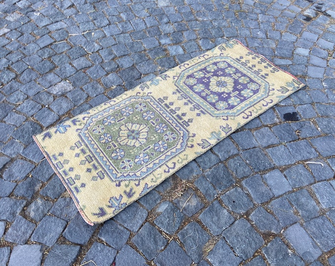 Bohemian wool rug, Turkish rug, Area rug, Handmade rug, Vintage rug, Entryway rug, Carpet 57 x 133 cm = 1,8 x 4,3 ft