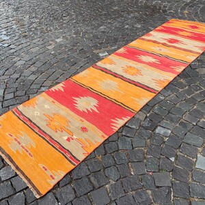 Vintage kilim, Turkish kilim, Handmade kilim, Wool kilim, Bohemian rug, Home decor, Turkish rug | 89 x 344 cm = 2,9 x 11,2 ft