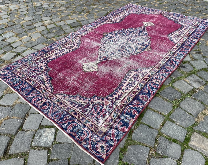 Handmade wool rug, Turkish area rug, Bohemian vintage rug, Decor rug, Entryway rug, Ethnic rug | 106 x 189 cm = 3,4 x 6,2 ft