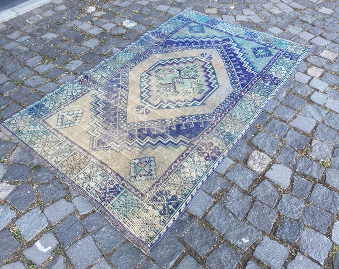 Area rug, Turkish vintage rug, Wool handmade rug, Carpet, Kilim, Decor rug, Bohemian area  R 102 x 165 cm = 3,3 x 5,4 ft