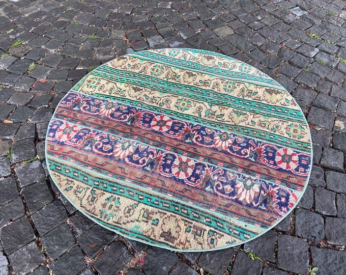 Bohemian wool rug, Turkish rug, Area rug, Handmade rug, Vintage rug, Entryway rug, Carpet | 122 x 120 cm = 4,0 x 3,9 ft