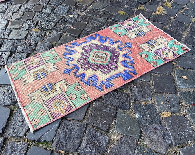 Handmade rug, Turkish rug, Vintage rug, Small Rug, Doormat, Home decor, Wool rug, Carpet, Kilim | 43 x 90 cm = 1,4 x 2,9 ft