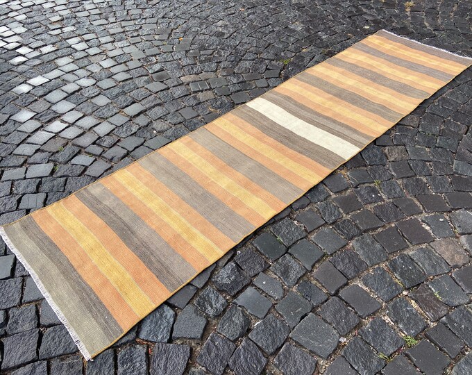 Boho rug, Turkish kilim, Natural dyed rug, Wool rug, Handmade kilim, Carpet, Decor rug, Bohemian kilim | 70 x 280 cm = 2,2 x 9,1 ft