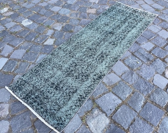 Vintage Turkish Runner Rug, Distressed Green Small, 2x6 Area