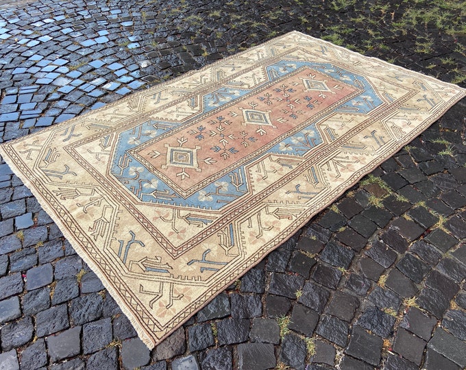 Turkish rug, Vintage rug, Large rug, Oushak  rug, Wool rug, Handmade rug, Carpet, Kilim, Home decor | 153 x 246 cm = 5,0 x 8,0 ft