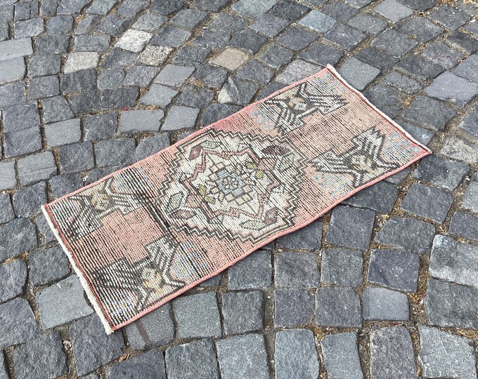 Wool rug, Small rug, Doormat, Vintage rug, Turkish rug, Handmade rug, Carpet, Kilim, Boho decor 42 x 87 cm = 1,3 x 2,8 ft