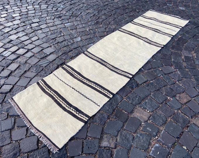 Striped rug, Handmade rug, Turkish kilim, Runner kilim, Wool rug, Natural dyed rug, Kitchen rug, Carpet | 64 x 246 cm = 2,0 x 8,0 ft