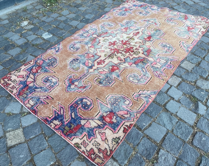 housewarming rug handmade rug turkish rug  vintage runner rug antique rug  gift for mom  farmhouse rug 109 x 199 cm = 3,5 x 6,5 ft
