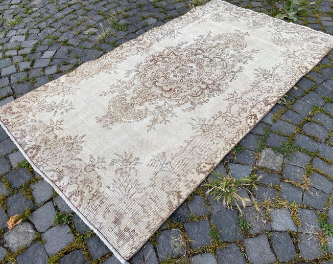 Bohemian wool rug, Turkish vintage rug, Entryway area rug, Kitchen rug, Home decor,  115 x 206 cm = 3,7 x 6,7 ft