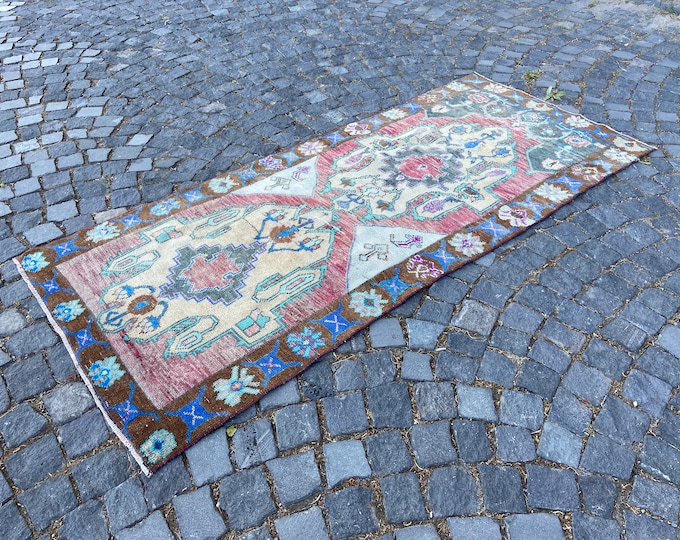 Vintage rug, Turkish rug, Runner Rug, Hallway rug, Wool rug, Handmade rug, Carpet, Kilim, Home decor 99 x 226 cm = 3,2 x 7,4 ft