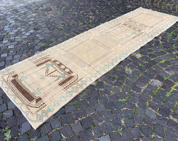 3,4 x 11,7 fthousewarming rug handmade area rug  turkish handmade rug bedroom rugs  turkish rug vintage area  antique rug  floral rug