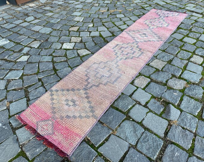 Oushak rug, Turkish vintage rug, Carpet, Bohemian runner rug, Decor rug, Hand-knotted rug |40 x 186 cm = 1,3 x 6,1 ft