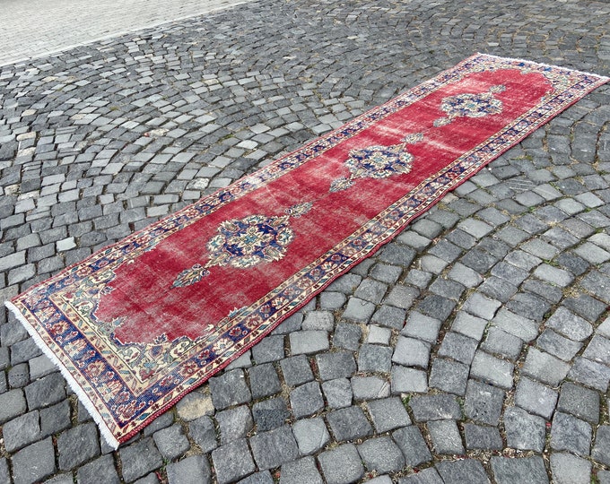 Bohemian rug, Turkish rug, Vintage rug, Runner Rug, Hallway rug, Wool rug, Handmade rug, Carpet, Kilim | 87 x 337 cm = 2,8 x 11,0 ft