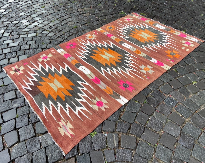 2,5 x 7,0 ft, Kilim, Vintage kilim, Area rug, Turkish rug, Bohemian rug, Turkish kilim, Wool rug, Handwoven rug |  124 x 215 cm