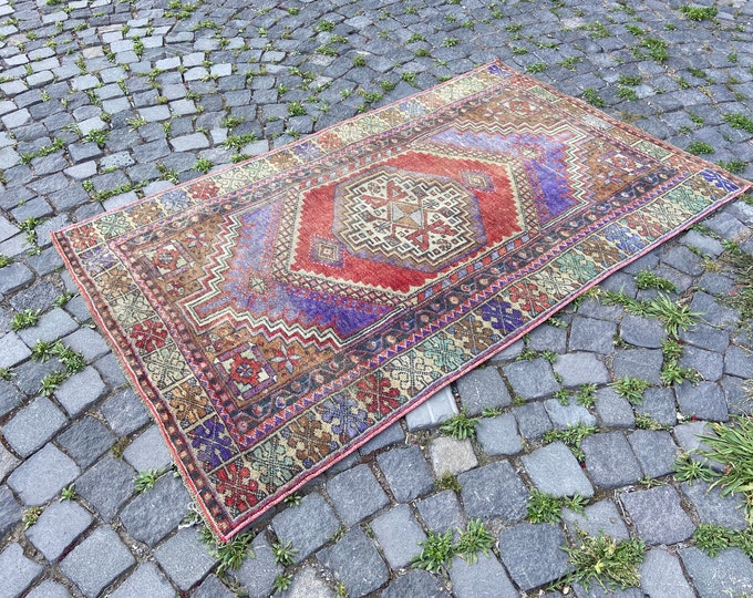 Bohemian wool rug, Turkish rug, Area rug, Handmade rug, Vintage rug, Entryway rug,Carpet, Decor rug | 106 x 173 cm = 3,4 x 5,6 ft