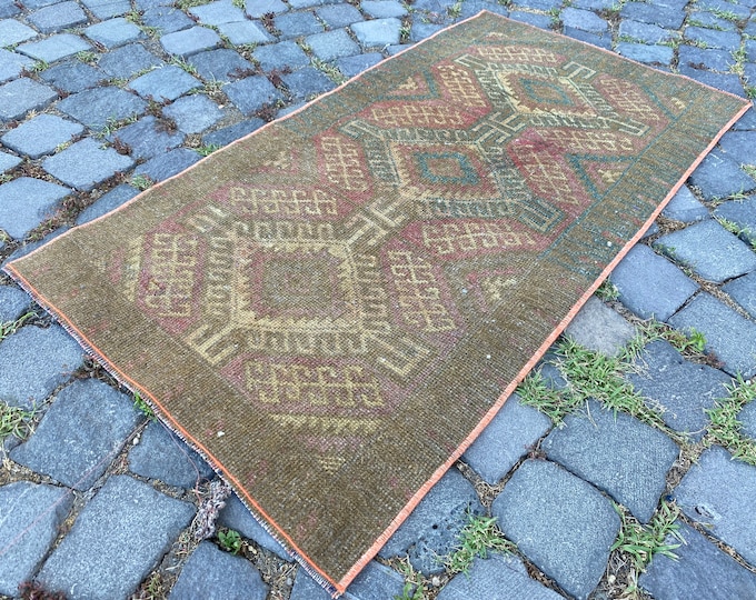 1,9 x 3,6 ft,Bohemian rug, Turkish rug, Vintage rug, Runner Rug, Hallway rug, Wool rug, Handmade rug, Carpet, Kilim | 60 x 110 cm
