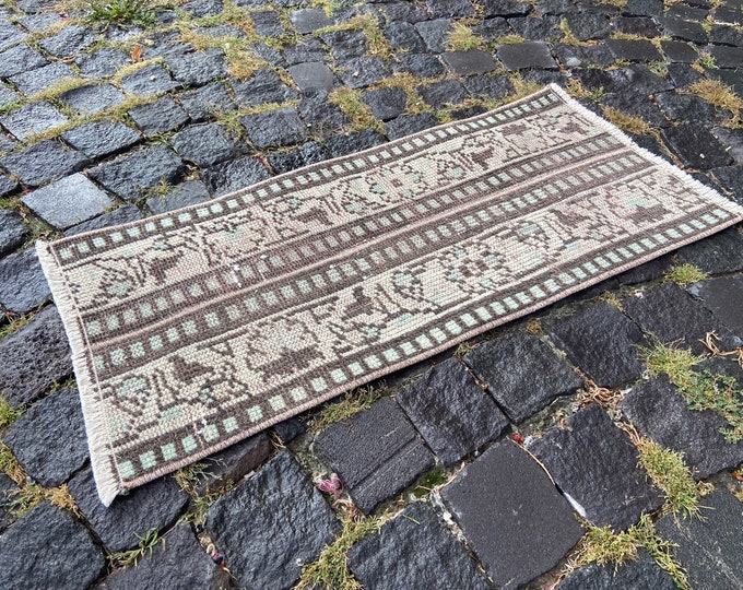 1,2 x 2,7 ft Handmade brown rugs, Doormats, Small rugs, Turkish vintage rugs, Carpets, Bohemian rugs, Kilim | 39 x 85 cm