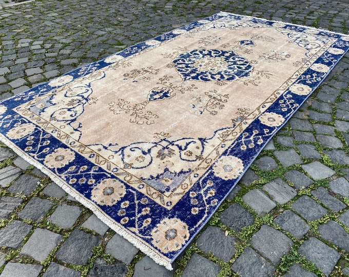 Oushak Rug, Handmade Wool Rug, Turkish Rug Large, Bohemian Rug, Carpet Kilim Rug, Vintage Rug, Area Rug 136 x 255 cm = 4,4 x 8,3 ft