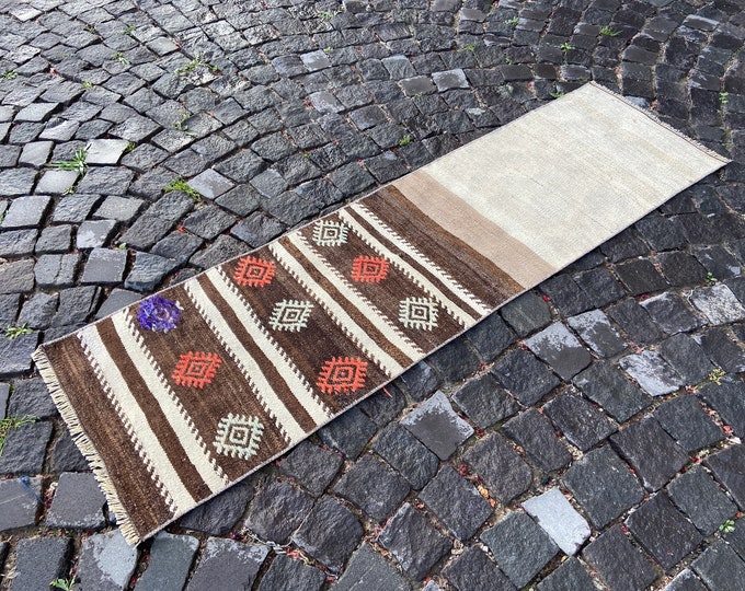 1,6 x 5,8 ft, Boho rug, Turkish kilim, Natural dyed rug, Wool rug, Handmade kilim, Carpet, Decor rug, Bohemian kilim | 50 x 177 cm