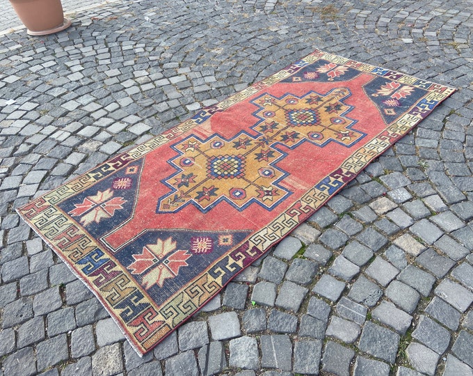 Handmade wool rug, Bohemian area rug, Turkish rug, Decor rug, Oushak rug, Carpet, Kilim rug 108 x 243 cm = 3,5 x 7,9 ft