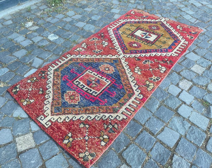 Vintage rug, Area Rug, Turkish rug, Home decor, Wool rug, Handmade rug, Carpet, Kilim | 88 x 180 cm = 2,8 x 5,9 ft