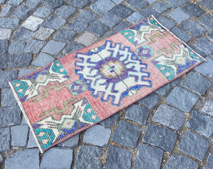 Boho decor, Turkish rug, Vintage rug, Small Rug, Home decor, Wool rug, Handmade rug, Carpet, Kilim 43 x 86 cm = 1,4 x 2,8 ft