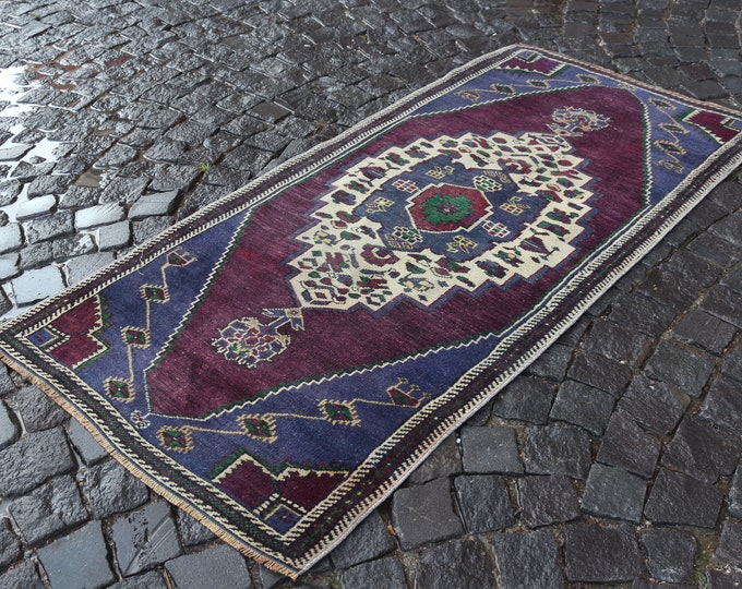 Area Rug, Turkish rug, Home decor, Vintage rug, Wool rug, Handmade rug, Carpet, Kilim | 2.8 x 8.8 ft = 86 x 274 cm