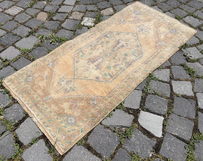 Tax Free Vintage Turkish Wool Rug, Small Doormat, Handmade Carpet 1,7 x 3,5 ft