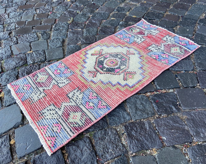 Bohemian rug, Small rug, Turkish rug, Doormat, Handmade rug, Wool rug, Carpet, Kilim, Home decor | 42 x 90 cm = 1,3 x 2,9 ft