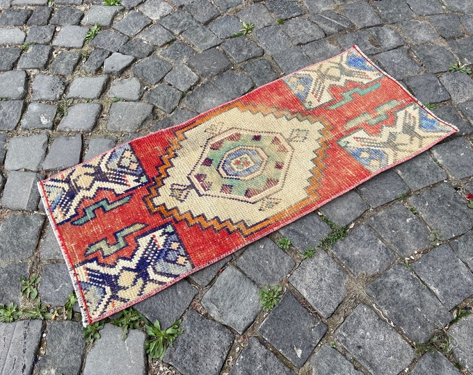Turkish rug, Vintage rug, Small Rug, Doormat, Home decor, Wool rug, Handmade rug, Carpet, Kilim | 40 x 93 cm = 1,3 x 3,0 ft