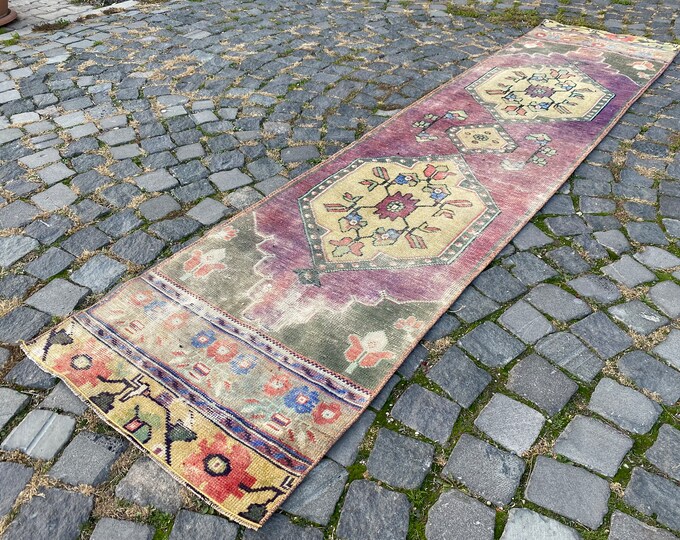 Bohemian rug, Turkish rug, Vintage rug, Runner Rug, Hallway rug, Wool rug, Handmade rug, Carpet, Kilim | 64 x 279 cm = 2,0 x 9,1 ft