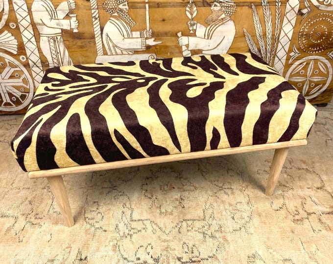Handmade Ottoman Bench US FREE TAX  Turkish Rug Upholstered Bench, Boho Decor