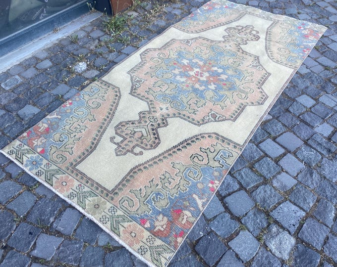 Vintage rug, Area Rug, Turkish rug, Home decor, Wool rug, Handmade rug, Carpet, Kilim | 105 x 226 cm = 3,4 x 7,4 ft