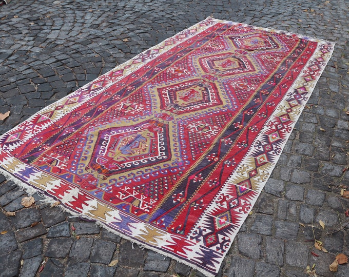 Turkish large Kilim, Turkish kilim rug, Kilim, Vintage kilim, Handmade kilim, Large kilim, Area wool kilim 182 x 376 cm = 5,9 ft x 12,2 ft