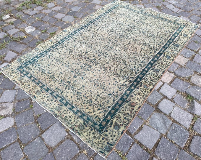 Turkish vintage rug, Wool area rug, Organic kitchen rug, Handmade Carpet, Kitchen rug, 103 x 156 cm = 3,3 x 5,1 ft