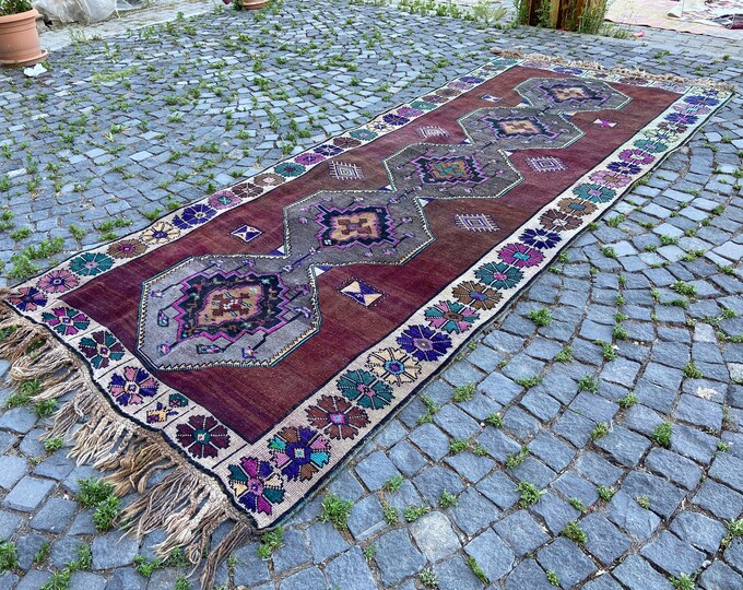 5,2 x 12,1 ft Handmade rug, Bohemian vintage rug, Turkish large rug, Oushak rug, Wool carpet, Living room rug 160 x 370 cm