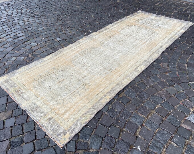 Turkish rug, Vintage rug, Runner Rug, Hallway rug, Wool rug, Handmade rug, Carpet, Kilim, Home decor | 128 x 335 cm = 4,1 x 10,9 ft