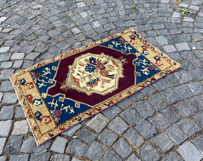 Carpet, Turkish rug, Handmade rug, Area rug, Kilim, Vintage rugs, Wool rug, Bohemian rug 65 x 115 cm = 2,1 x 3,7 ft