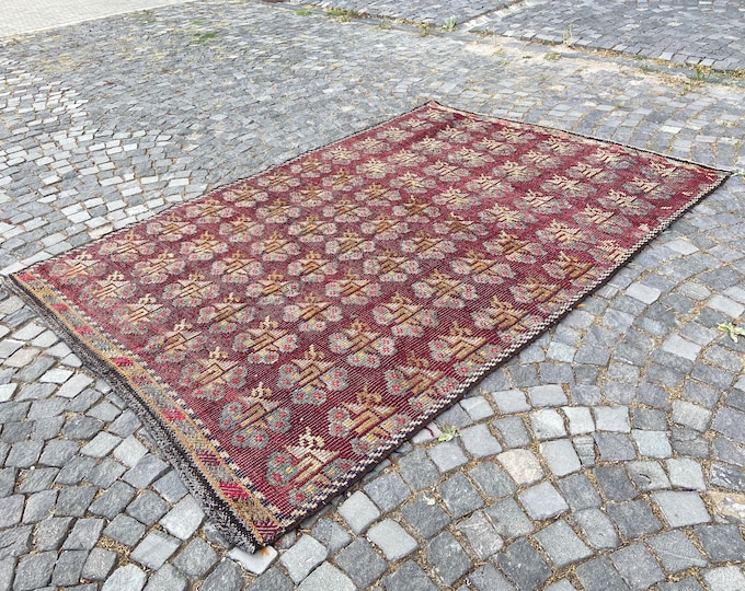 Turkish vintage kilim, Handmade wool kilim, Bohemian large kilim, Home decor carpet 200 x 300 cm = 6,5 x 9,8 ft