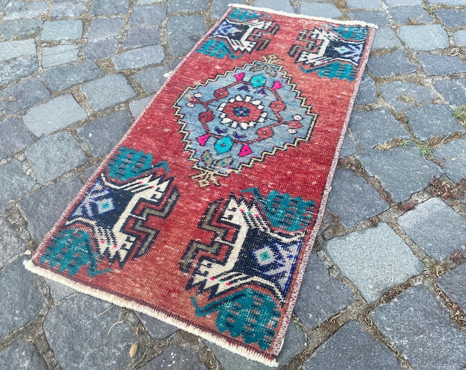 Wool rug, Handmade vintage rug, Small rug, Doormats, Turkish rug, Bohemian rug, Entryway rug, Home decor | 39 x 83 cm = 1,2 x 2,7 ft
