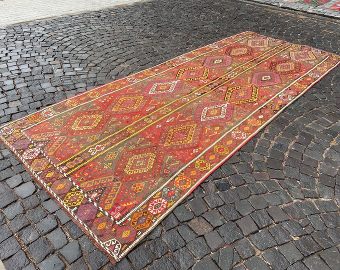 housewarming rug handmade rug turkish rug rugs for bedroom vintage runner rug antique rug  gift for mom  farmhouse rug 5.1 x 12.6 ft