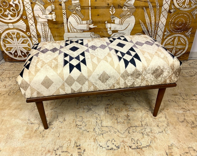 Handmade Ottoman, Bench, Custom Size, Turkish Rug Bench, Upholstered Bench, Boho Decor, Piano Seat, Dining Table Bench Bedroom Hallway Bench