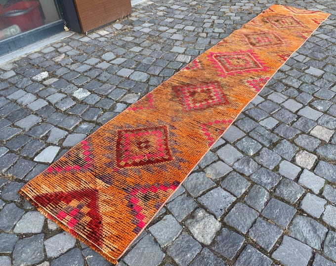 Home decor, Turkish vintage rug, Runner wool rug, Hallway rug, Handmade carpet, Kilim 57 x 304 cm = 1,8 x 9,9 ft